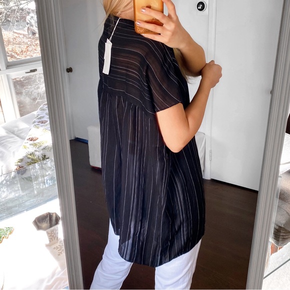 🖤 PLUS VINCE BLACK WHITE STRIPE LOOSE FIT V-NECK SHORT SLEEVE TOP/TUNIC! - Picture 4 of 16